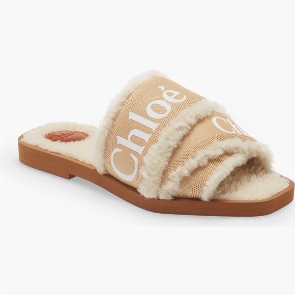 Chloe Woody Shearling -Trim Flat Sandals - Picture 2 of 9